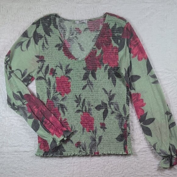 Suzy Shier Green and Red Floral Blouse - Picture 1 of 3